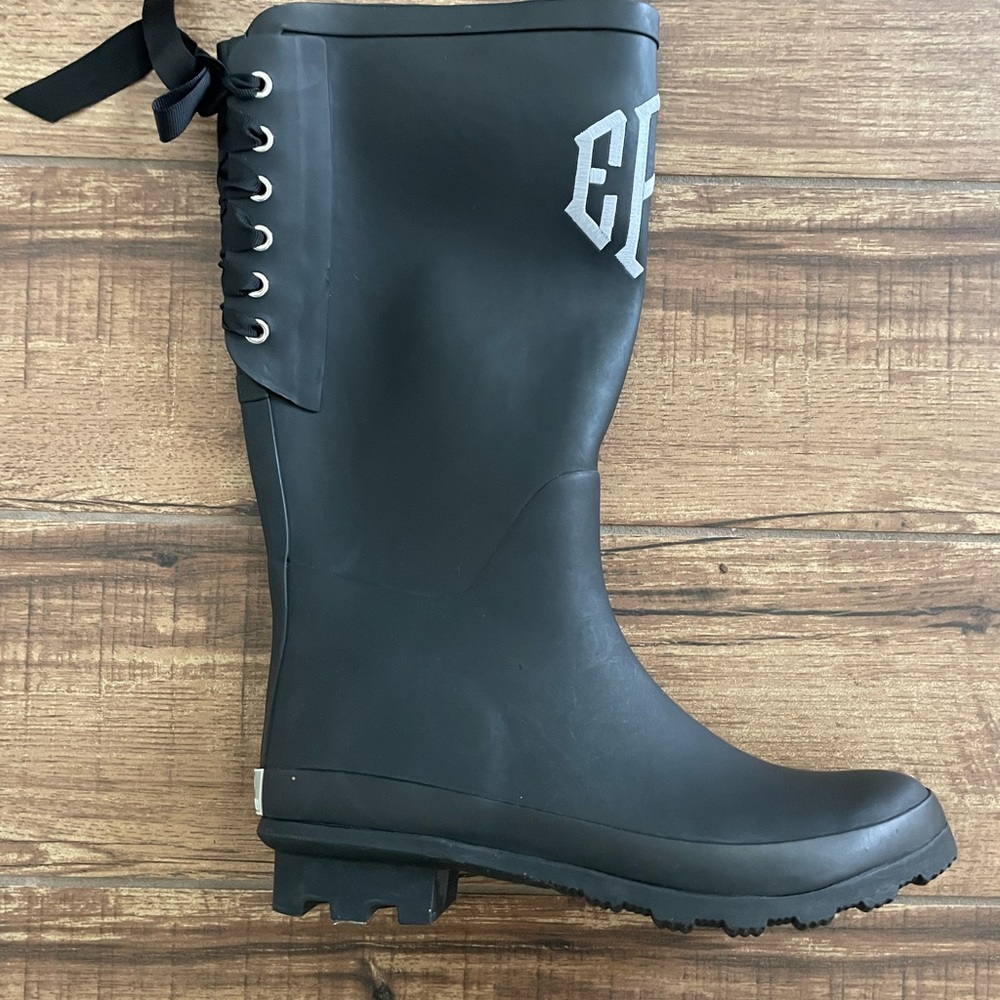 Initial ELR rain boots with back tie brand new never worn